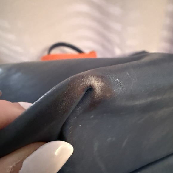 CLARE V. Le Zip Tote Bag Pacific Rustic Blue Orange Leather Purse Overnight Bag - Picture 5 of 16